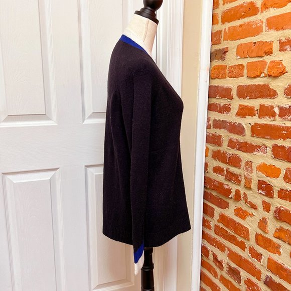 NWOT Court & Rowe Black Wool-Blend V-Neck Stripe Trim Cardigan Sweater - Picture 7 of 9